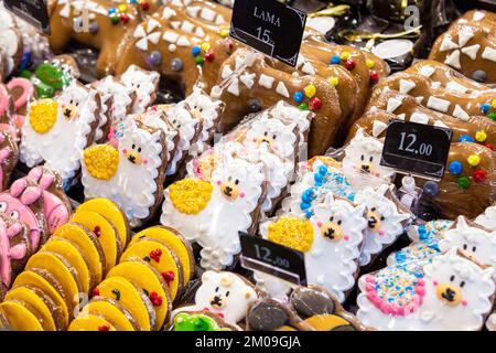 Selection of decorated gingerbread cookies at The Living Museum of Gingerbread in Torun, Poland Stock Photo