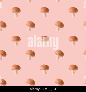 Mushroom seamless pattern on beige background Stock Photo