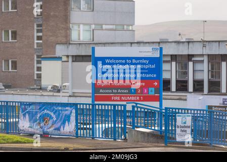 Burnley, Lancashire. Taken on 5 December 2022. Entrance signage to NHS ...