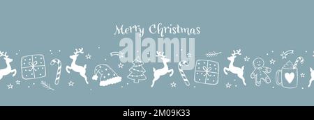 Cute hand drawn seamless Christmas design, horizontal layout, great for banners, wallpapers, invitations, cards - vector design Stock Vector