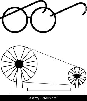 Vector illustration of Mahatma Gandhi jayanti 2nd October with spinning  wheels charkha  free vector  Graphics Pic