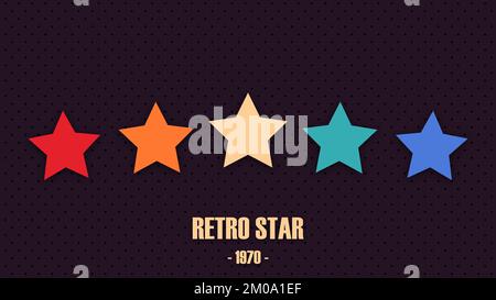 Vector illustration in 1970s 1980s 1960s style. Colorful rating stars in retro style on a perforated background. Feedback concept for mobile app or we Stock Vector
