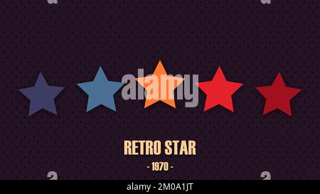 Vector illustration in 1970s 1980s 1960s style. Colorful rating stars in retro style on a perforated background. Feedback concept for mobile app or we Stock Vector