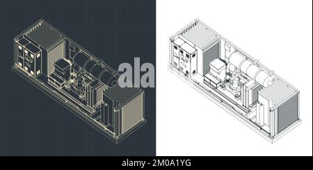 Isometric drawings of container type generator structure Stock Vector