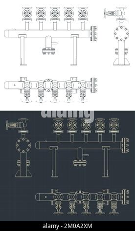 Stylized vector illustration of blueprints of steam header Stock Vector