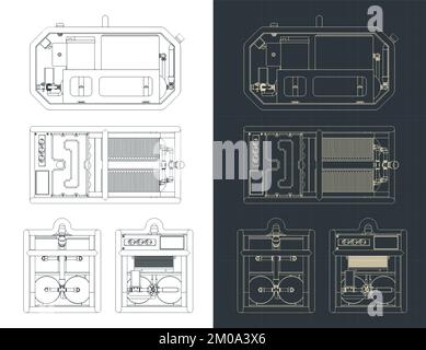 Stylized vector illustration of blueprints of mobile power generator Stock Vector