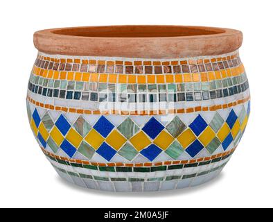 vase covered with mosaic tiles isolated on white Stock Photo