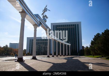 Independence square, ministry of Finance in Tashkent, Uzbekistan.  Stock Photo