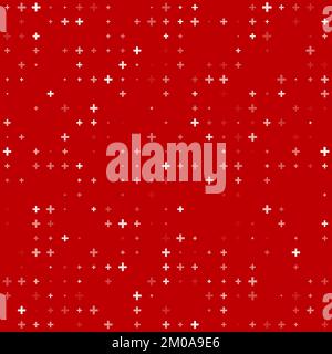 Plus hospital pattern. Vector medical background of medicine, health care and pharmacy science with white cross or addition symbols on red backdrop. Geometric pattern of hospital and emergency help Stock Vector