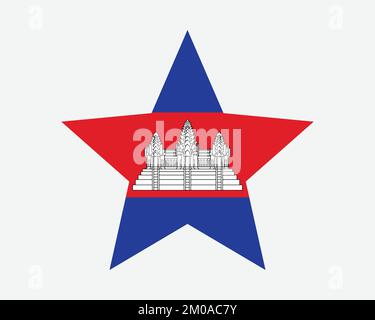 Cambodia Star Flag. Cambodian Star Shape Flag. Kampuchea Khmer Country National Banner Icon Symbol Vector 2D Flat Artwork Graphic Illustration Stock Vector