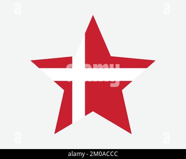 Denmark Star Flag. Danish Star Shape Flag. Dane Country National Banner Icon Symbol Vector 2D Flat Artwork Graphic Illustration Stock Vector