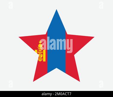 Mongolia Star Flag. Mongolian Star Shape Flag. Mongol Country National Banner Icon Symbol Vector Flat Artwork Graphic Illustration Stock Vector