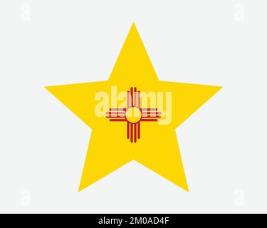 New Mexico Star Flag. NM USA Five Point Star Shape State Flag. New Mexican US Banner Icon Symbol Vector Flat Artwork Graphic Illustration Stock Vector