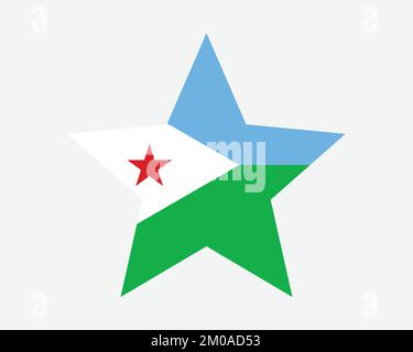 Djibouti Star Flag. Djiboutian Star Shape Flag. Country National Banner Icon Symbol Vector 2D Flat Artwork Graphic Illustration Stock Vector