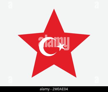 Turkey Star Flag. Republic of Türkiye Star Shape Flag. Turkish Turk Country National Banner Icon Symbol Vector Flat Artwork Graphic Illustration Stock Vector