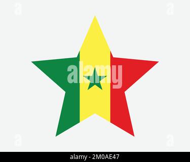 Senegal Star Flag. Senegalese Star Shape Flag. Republic of Senegal Country National Banner Icon Symbol Vector Flat Artwork Graphic Illustration Stock Vector