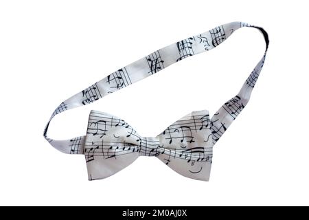 White bow tie with musical notes on isolated on white background Stock Photo