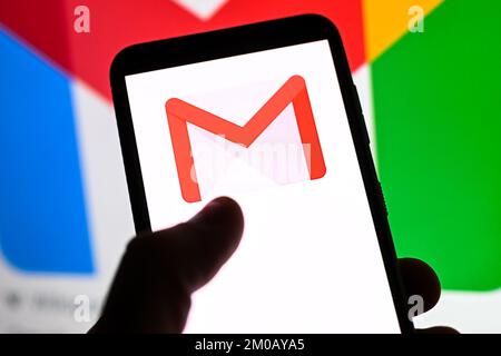 Poland. 02nd Dec, 2022. In this photo illustration a Google Gmail logo seen displayed on a smartphone. (Photo by Mateusz Slodkowski/SOPA Images/Sipa USA) Credit: Sipa USA/Alamy Live News Stock Photo