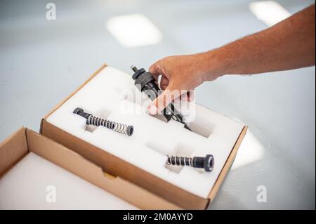 Close-up, detail, parts of a printing machine in a modern printing press Stock Photo