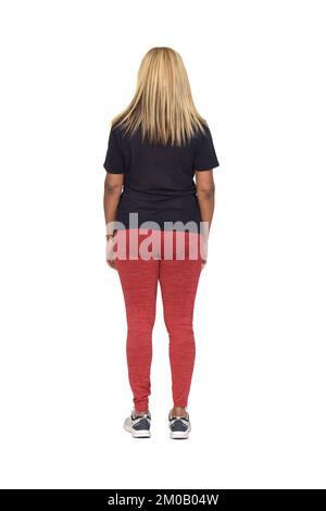 rear view of a woman in sportswear on white background Stock Photo