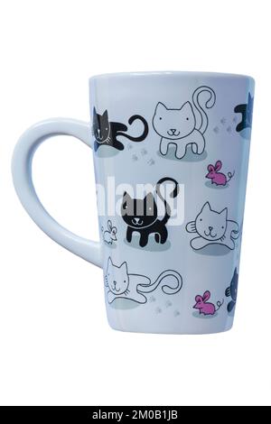 Cup mug with cats and mice on isolated on white background Stock Photo