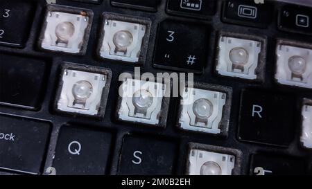 Dirty Laptop Keyboard with Keys Removed Stock Photo