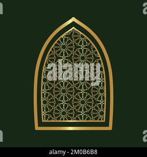 Golden arabic ornamental window with traditional islamic patterns Stock Vector