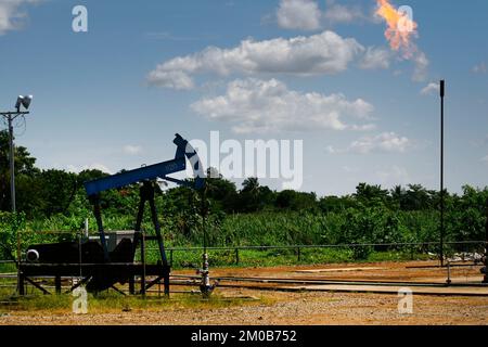 Cabimas-Zulia-Venezuela-29-11-2007- An oil Pump is seen in a Cabimas oil field. © JOSE ISAAC BULA URRUTIA Stock Photo