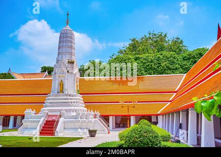 The small marble Prang in the courtyard of Wat Mahathat temple in Bangkok, Thailand Stock Photo