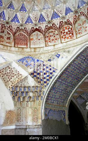 A reconstructed mosque at Takht-e-Pul between Balkh and Mazar-i-Sharif in Balkh Province, Afghanistan. Interior view showing architectural detail. Stock Photo