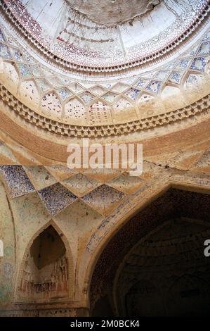 A reconstructed mosque at Takht-e-Pul between Balkh and Mazar-i-Sharif in Balkh Province, Afghanistan. Interior view showing architectural detail. Stock Photo