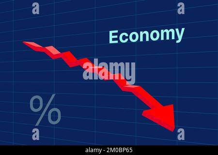 Economic crash with down red arrow: Financial crisis. Vector illustration Stock Vector