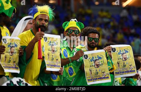 Doha, Qatar, 5th December 2022. Brazil fans before the FIFA World Cup 2022 match at Stadium 974, Doha. Picture credit should read: David Klein / Sportimage Stock Photo