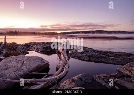 Dawn over Lake Superior at the Michipicoten River mouth Stock Photo