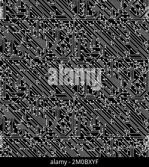 Seamless vector pattern made of PCB, printed circuit board, wires Stock Vector