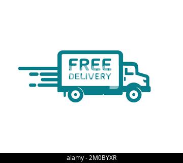 Fast moving shipping and free shipping delivery truck logo design. Logistics and wholesale concept. Fast time delivery order. Quick shipping delivery. Stock Vector