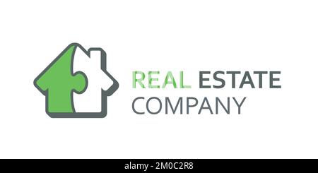 Jigsaw puzzle house logo icon vector illustration template. Real estate business design element. Stock Vector