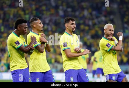 Doha, Catar. 05th Dec, 2022. VINICIUS JUNIOR, LUCAS PAQUETA, NEYMAR and  RICHARLISON of Brazil during a match between Brazil and South Korea, valid  for the round of 16 of the World Cup