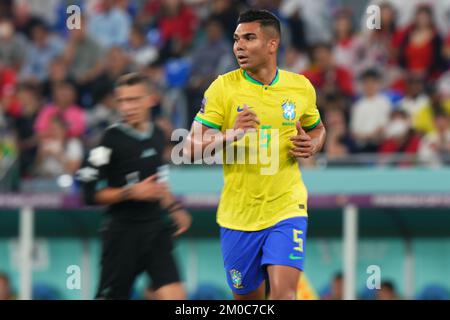 Doha, Qatar. Dec 5, 202Carlos Henrique Casemiro of Brazil during the FIFA World Cup Qatar 2022 match, round of 16, between Brazil and South Korea played at  Stadium 974 on Dec 5, 2022 in Doha, Qatar. (Photo by Bagu Blanco / PRESSIN) Stock Photo
