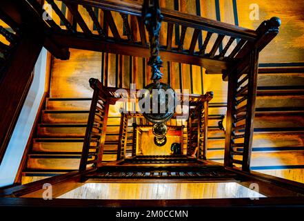 Wooden stairway of historic department store Stock Photo