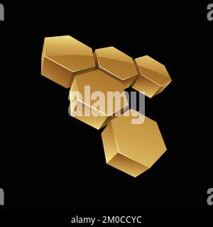 Golden 3d Honeycomb Hexagons on a Black Background Stock Vector