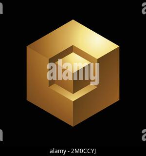 Golden Abstract Cubes on a Black Background Stock Vector