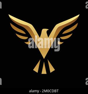 Golden Abstract Eagle with Open Wings on a Black Background Stock Vector