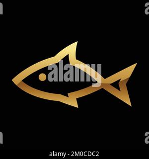 Golden Abstract Glossy Fish on a Black Background Stock Vector