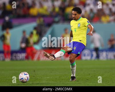 Doha, Qatar, 5th December 2022.  Marquinhos Correa of Brazil  during the FIFA World Cup 2022 match at Stadium 974, Doha. Picture credit should read: David Klein / Sportimage Stock Photo