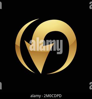 Golden Abstract Round Arrow Icon on a Black Background Stock Vector