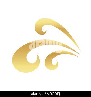 Golden Abstract Swirly Waves Icon on a White Background Stock Vector