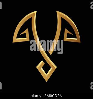 Golden Abstract Spiky Shape on a Black Background Stock Vector