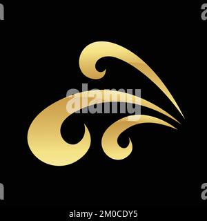 Golden Abstract Swirly Waves Icon on a Black Background Stock Vector