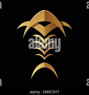 Golden Abstract Tribal Fishbone on a Black Background Stock Vector